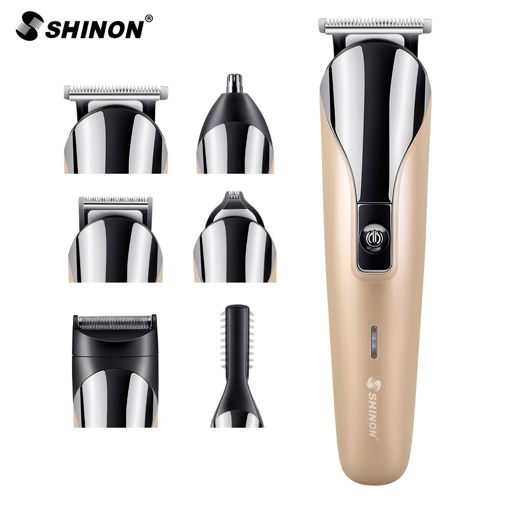 6 in 1 Rechargeable Hair Trimmer Titanium Clipper Electric Shaver Beard Men Styling Tools Champagne gold - Image 2