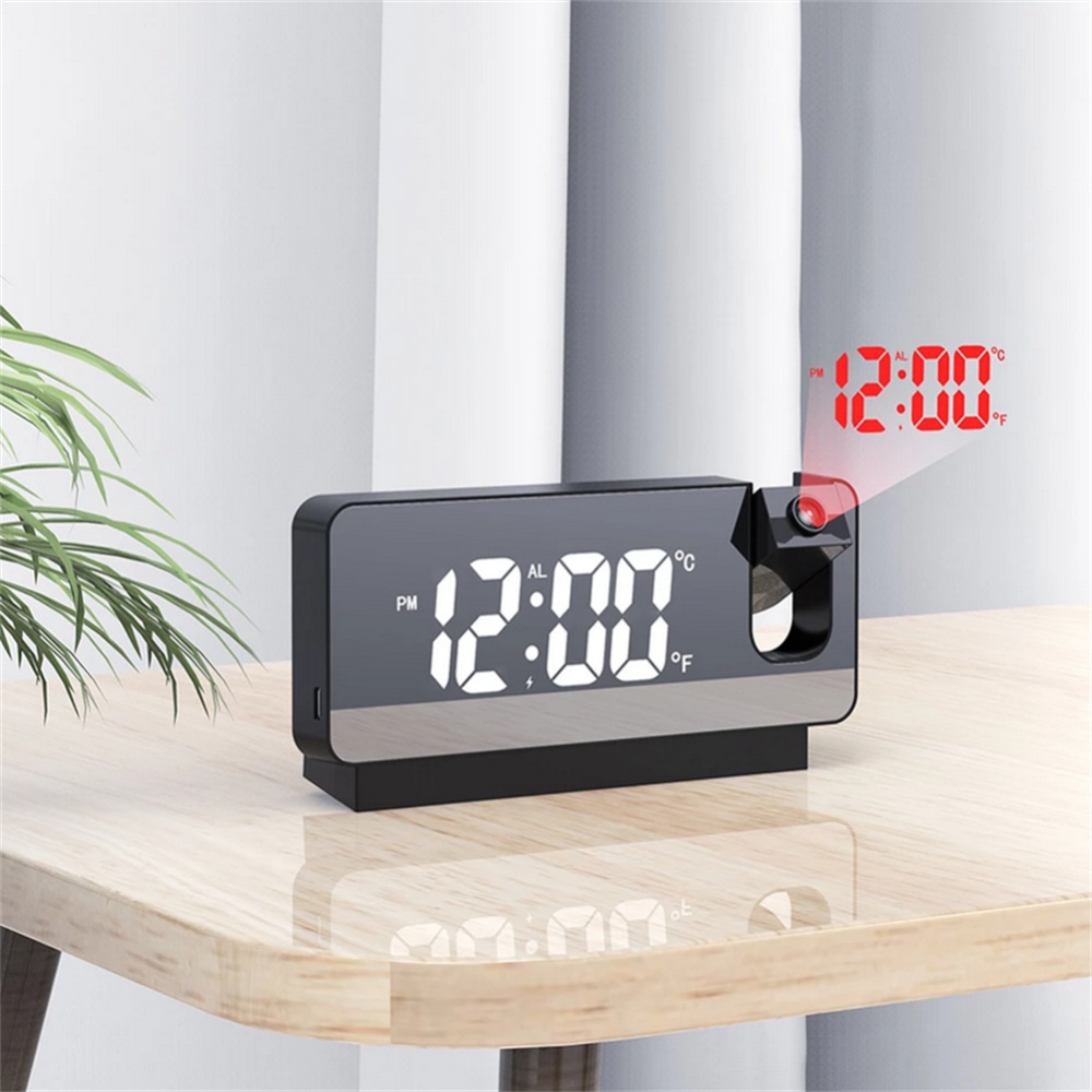 Led Digital Projection Alarm Clock Table Electronic with 180 Degrees Time Projector Bedroom Bedside Black - Image 3