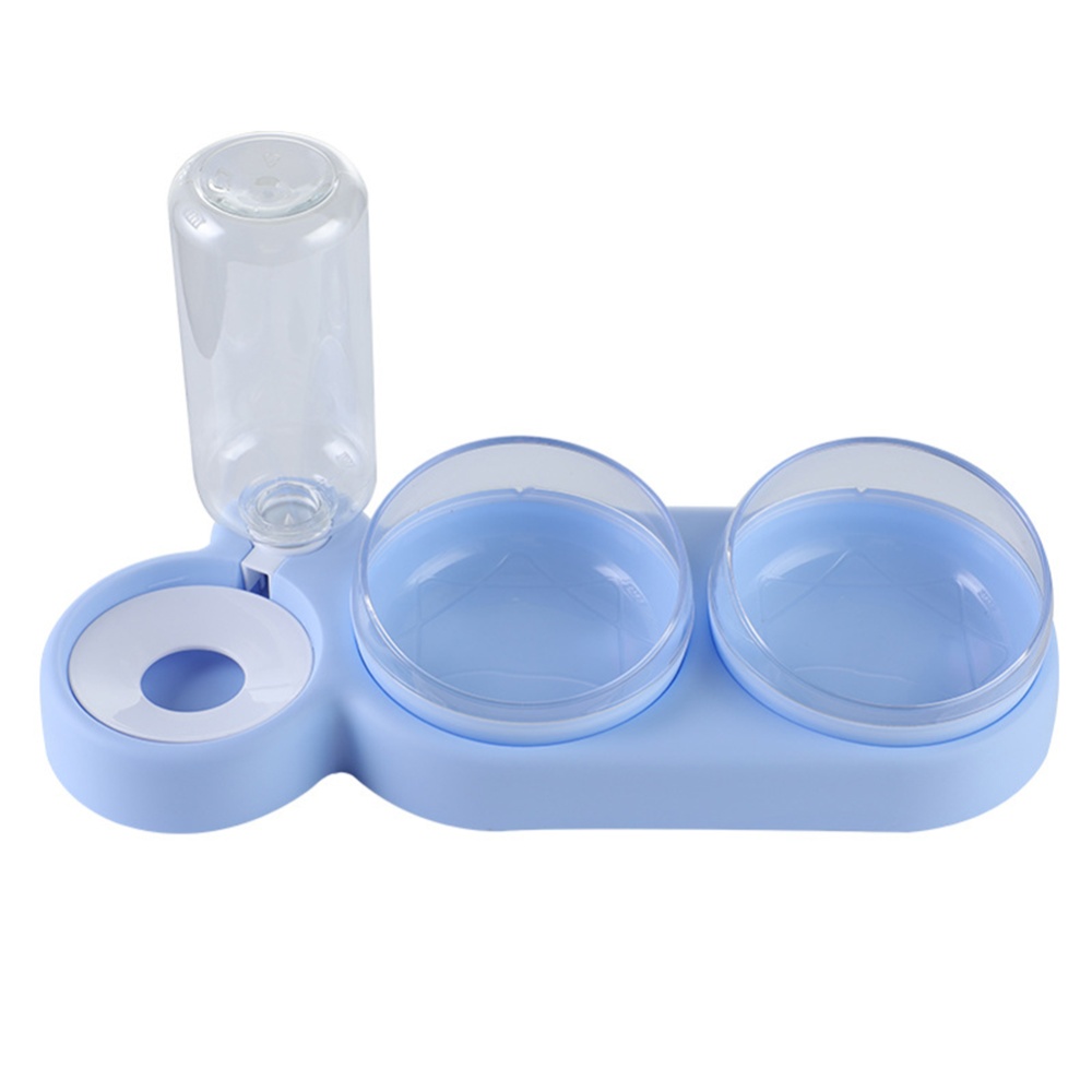 Pet Cat Bowl Automatic Feeder Dog Food Water Fountain Double Drinking Raised Stand Dish Bowls blue