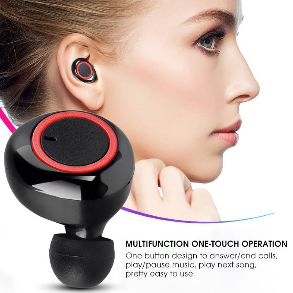 TWS Wireless Earphone Mobile Phone Bluetooth 5.0 Multi-function Sports Headphone Touch Control Earbuds Black red circle - Image 3