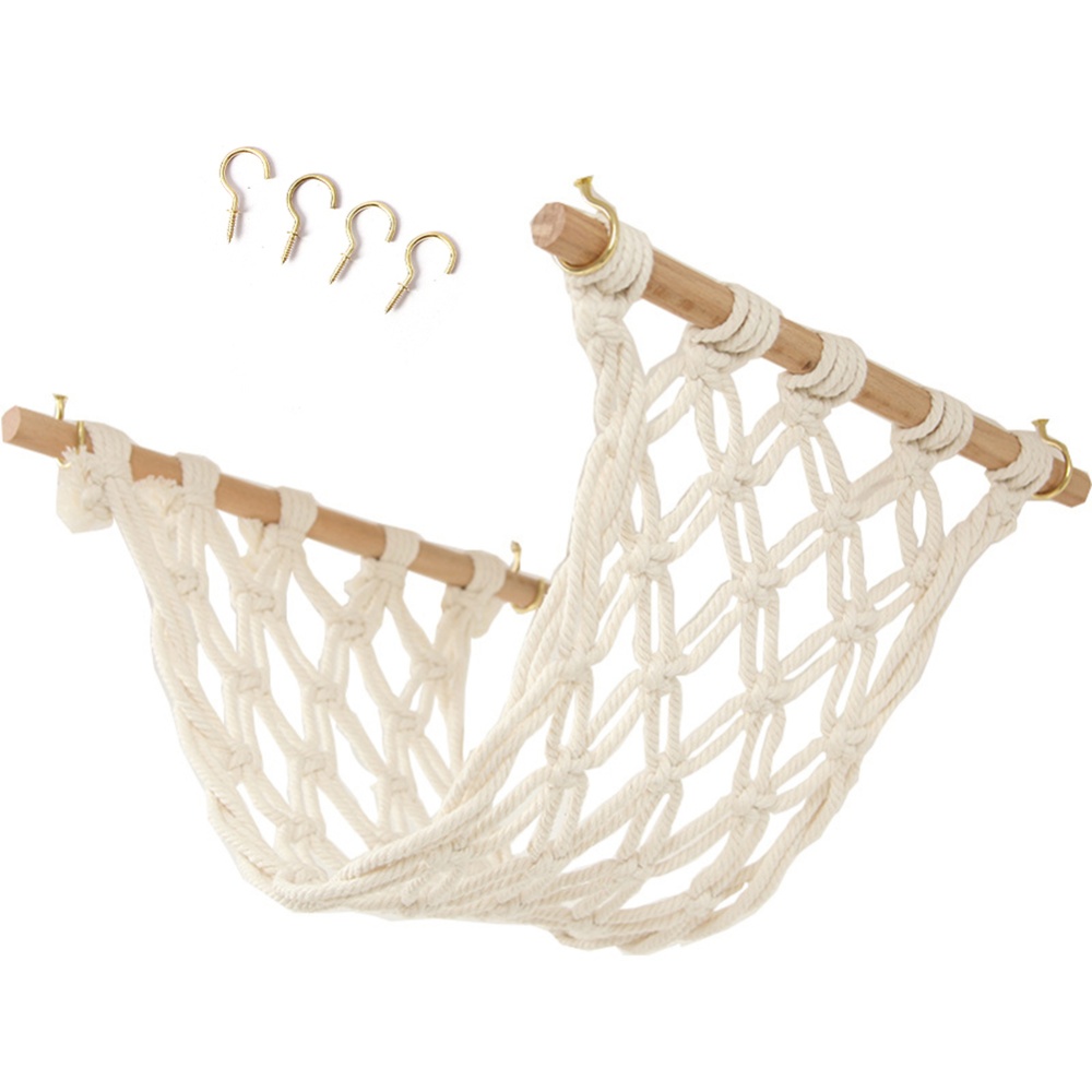 Hand-woven Cotton Rope Hanging Basket Kitchen Vegetable Fruit Net Holder Beige A_30*50