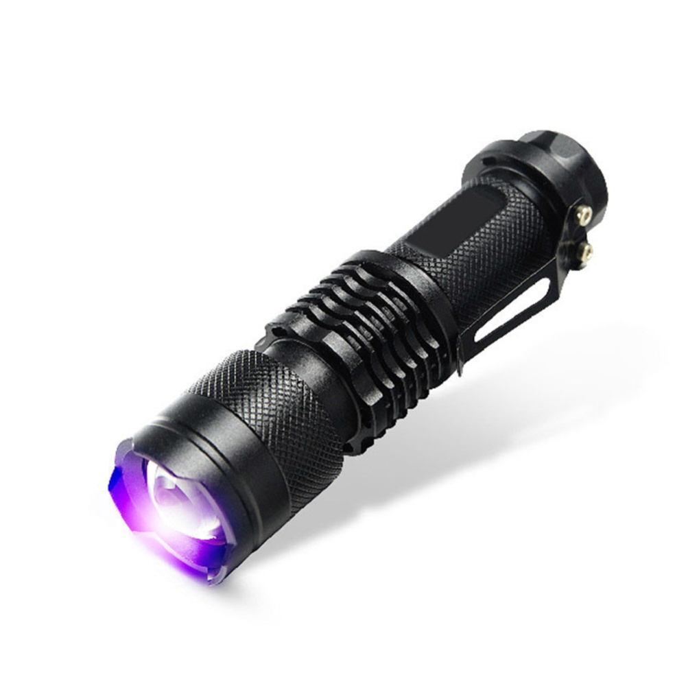 Led UV Flashlight Zoomable Waterproof Anti Slip 365nm Strong Light Aluminum Alloy Torch with Clip - Image 3