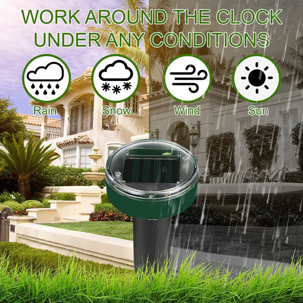 4pcs Solar Mouse Repeller Ultrasonic Outdoor Built-in Buzzer Vibrating Electronic Led Farm Snake Repellent Round