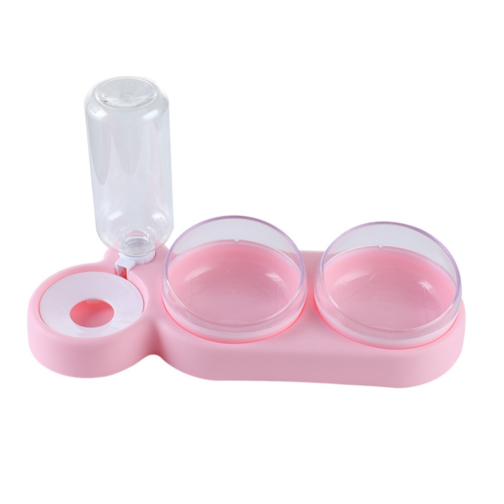 Pet Cat Bowl Automatic Feeder Dog Food Water Fountain Double Drinking Raised Stand Dish Bowls Pink