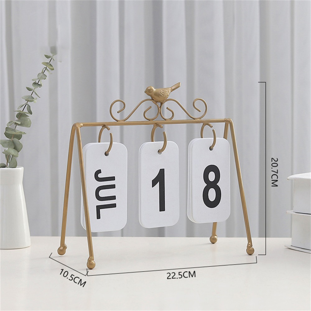 Vintage Flip Calendar Wooden Table Desk Advent Office Desktop Ornaments gold