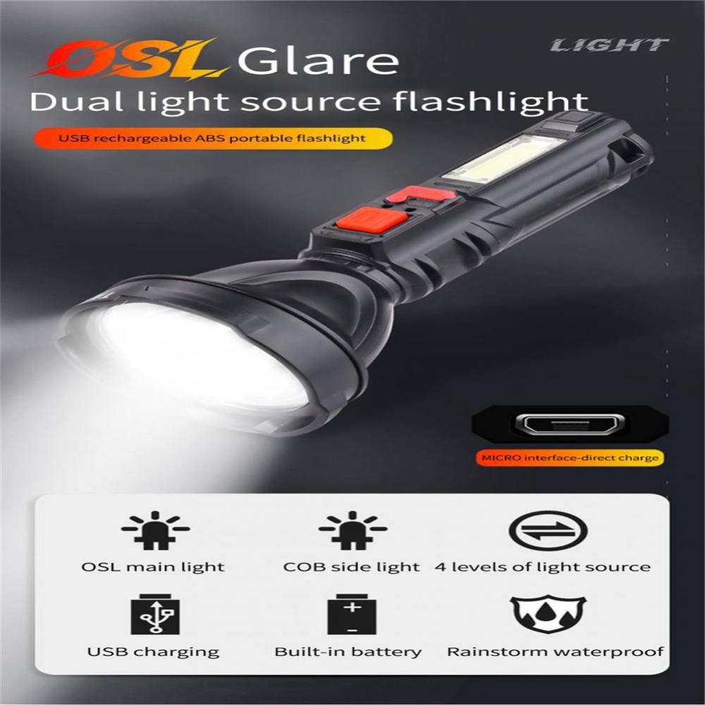 Strong Light Flashlight Cob Side Multi-function Led Portable Household Usb Rechargeable Single head - Image 3