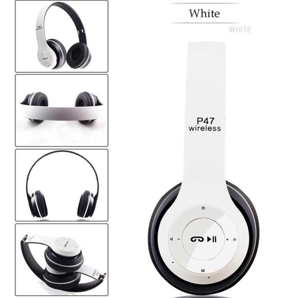 P47 Foldable Wireless Headphones, Tablet Bluetooth-compatible Headset With Mic, Compatible For Mobile Xiaomi Iphone Sumsamg White
