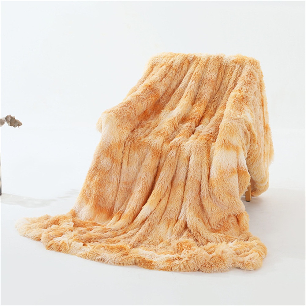 Double Layer Throw Blanket Long Hair Plush Decorative Tie-dye Blankets for Couch Sofa Bed beige