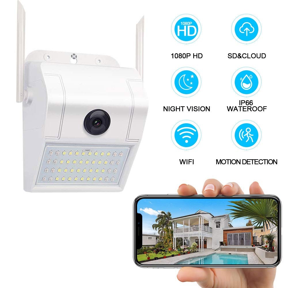 Surveillance Camera Outdoor Home Security 1080P 2.4G WiFi Night Vision with LED Motion Sensor Two-Way Audio Cloud Storage Detection white