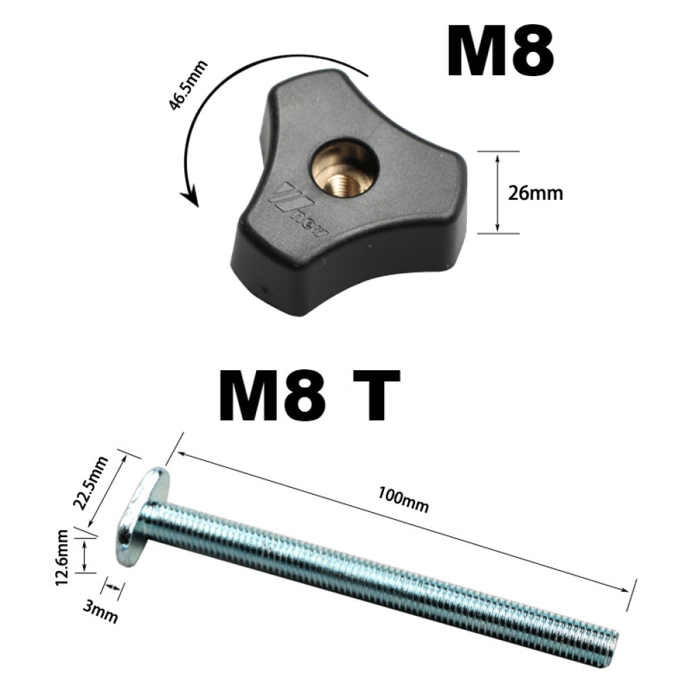 Woodworking Ruter Table T Track Metal Quick Acting Hold Down Clamp Set M8 plastic handle and screw - Image 2