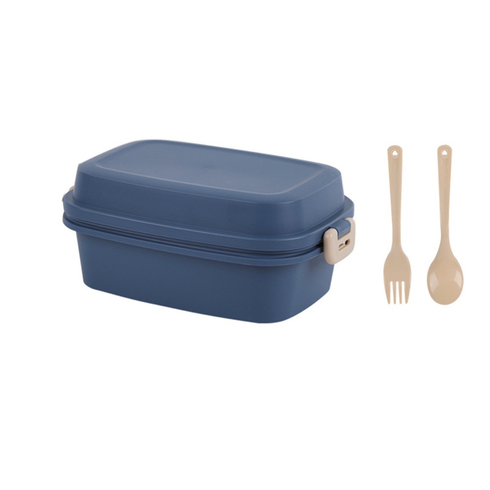 Double Buckle Frosted Lunch Box With Spoon Fork Food Storage Container blue