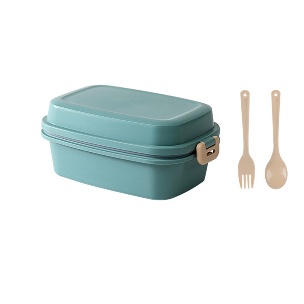 Double Buckle Frosted Lunch Box With Spoon Fork Food Storage Container green