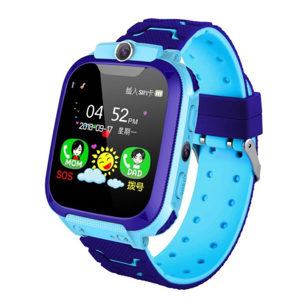 Q12B Smart Watch for Kids Phone Android Ios Life Waterproof LBS Positioning 2G Sim Card Dail Call blue