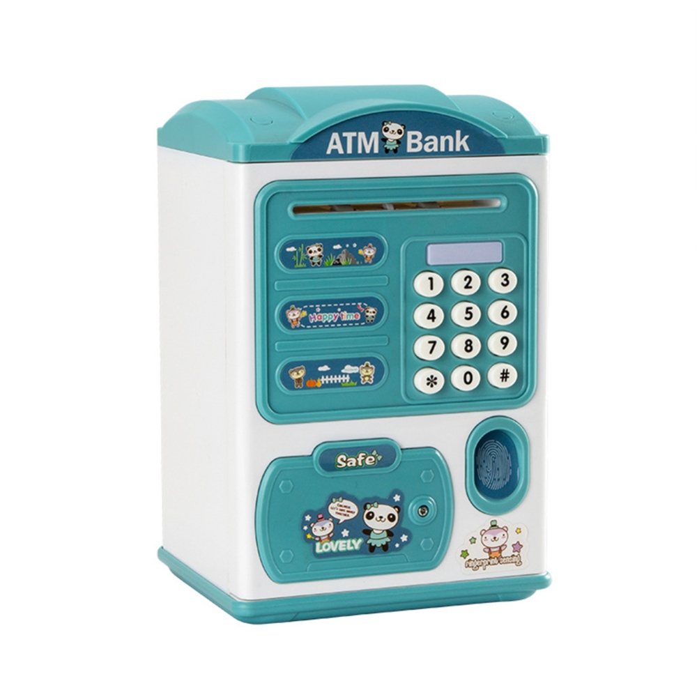 Children Cartoon Fingerprint Deposit Box Storage Light Sound Effect Atm Password Automatic Rolling Money Coin Toy green - Image 2