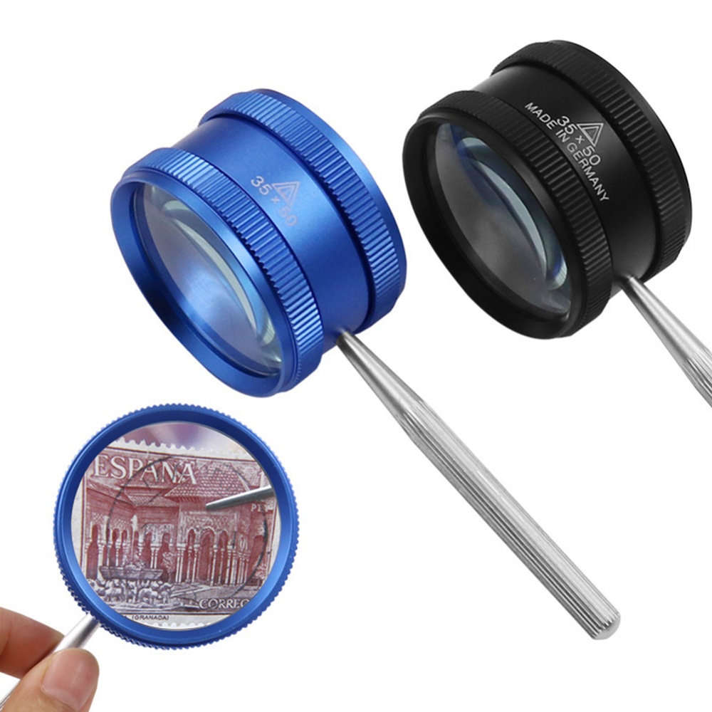 35x 50mm Handheld Magnifier Optical Glass Magnifying for Antique Jewelry Amber Diamond Jade Appraisal Blue - Image 3