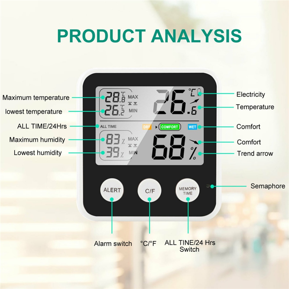 Thermometer High Precision Digital LCD Hygrometer Temperature Humidity Meter For Indoor Outdoor TS-9909-W - Image 2