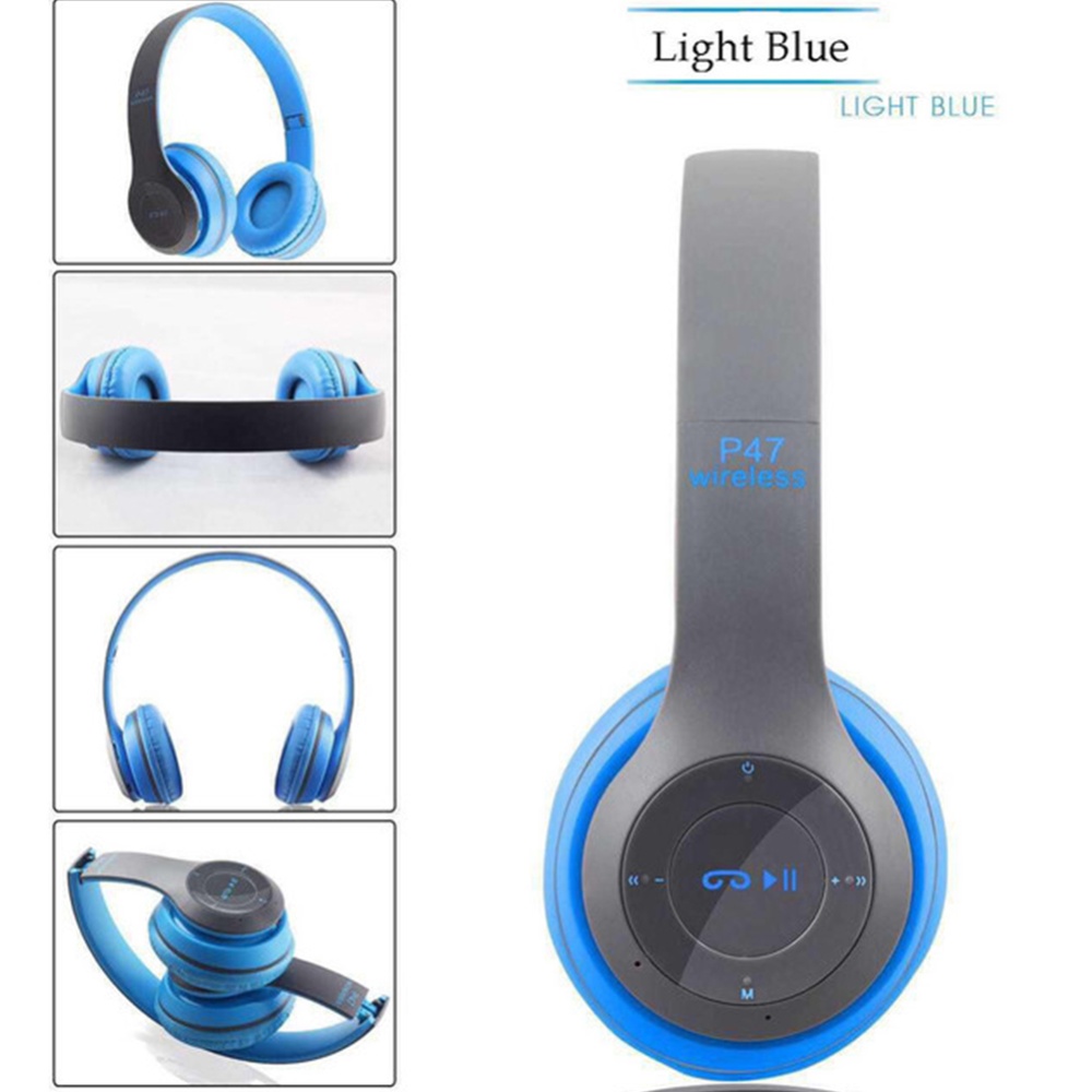 P47 Foldable Wireless Headphones, Tablet Bluetooth-compatible Headset With Mic, Compatible For Mobile Xiaomi Iphone Sumsamg blue