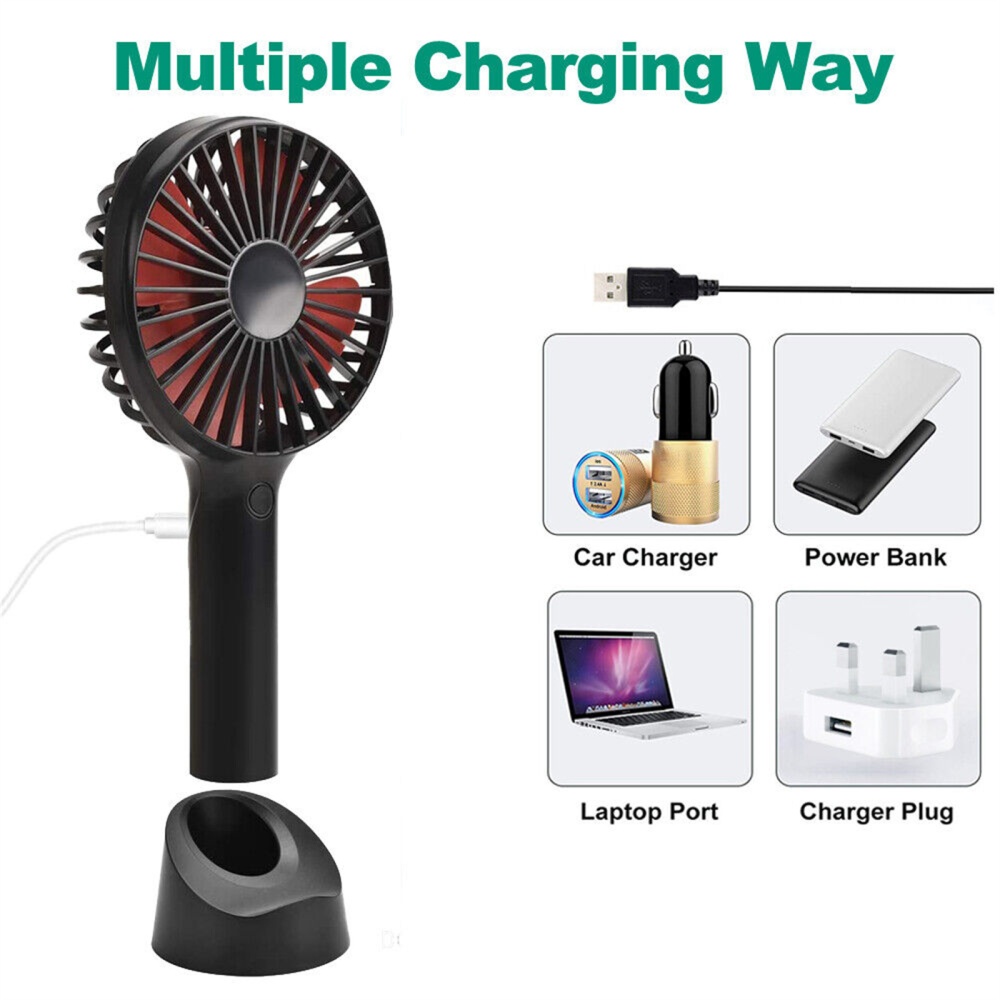 Portable Mini Handheld Folding Fan 3 Speed Adjustable 2400mah USB Rechargeable Black - Image 2