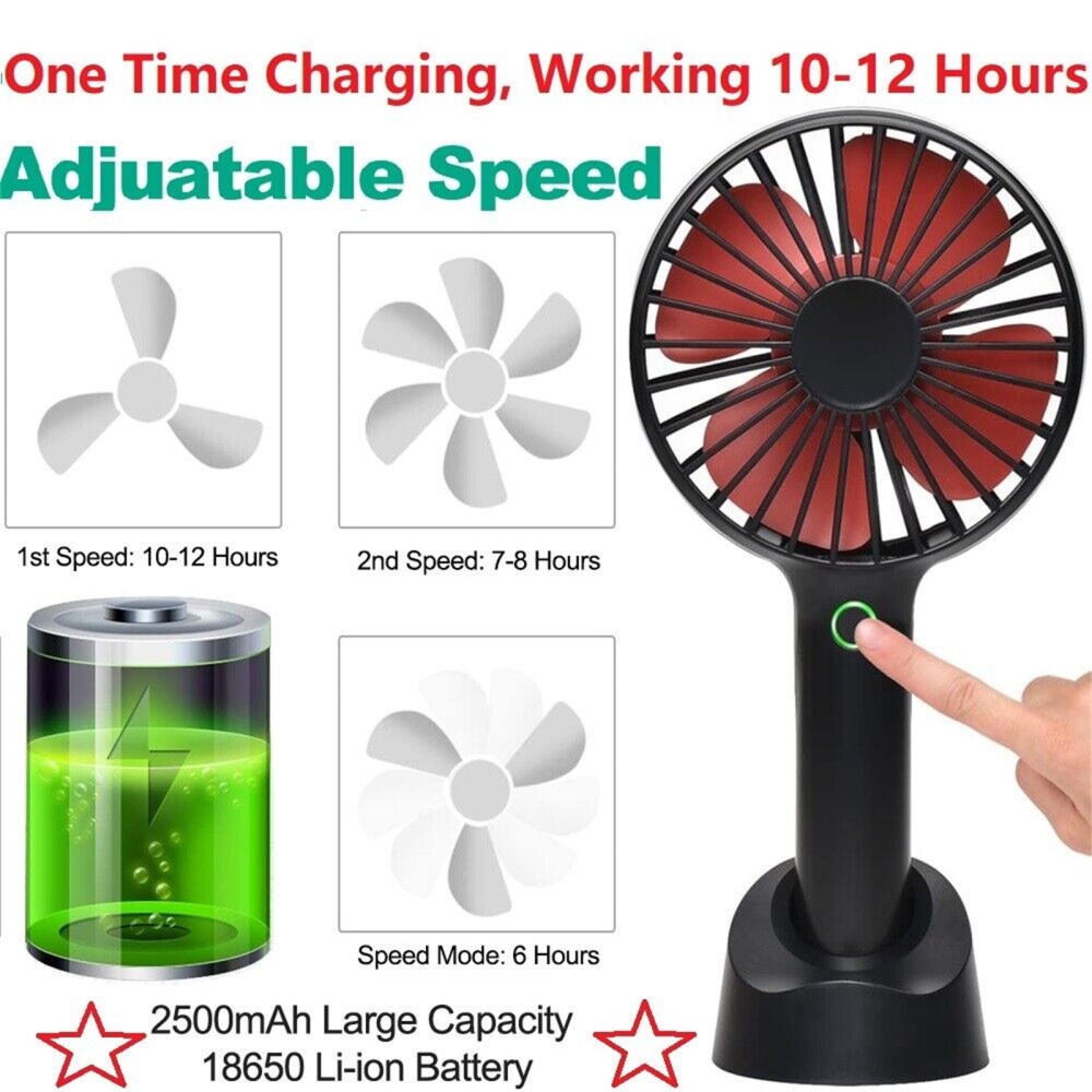 Portable Mini Handheld Folding Fan 3 Speed Adjustable 2400mah USB Rechargeable Black - Image 3