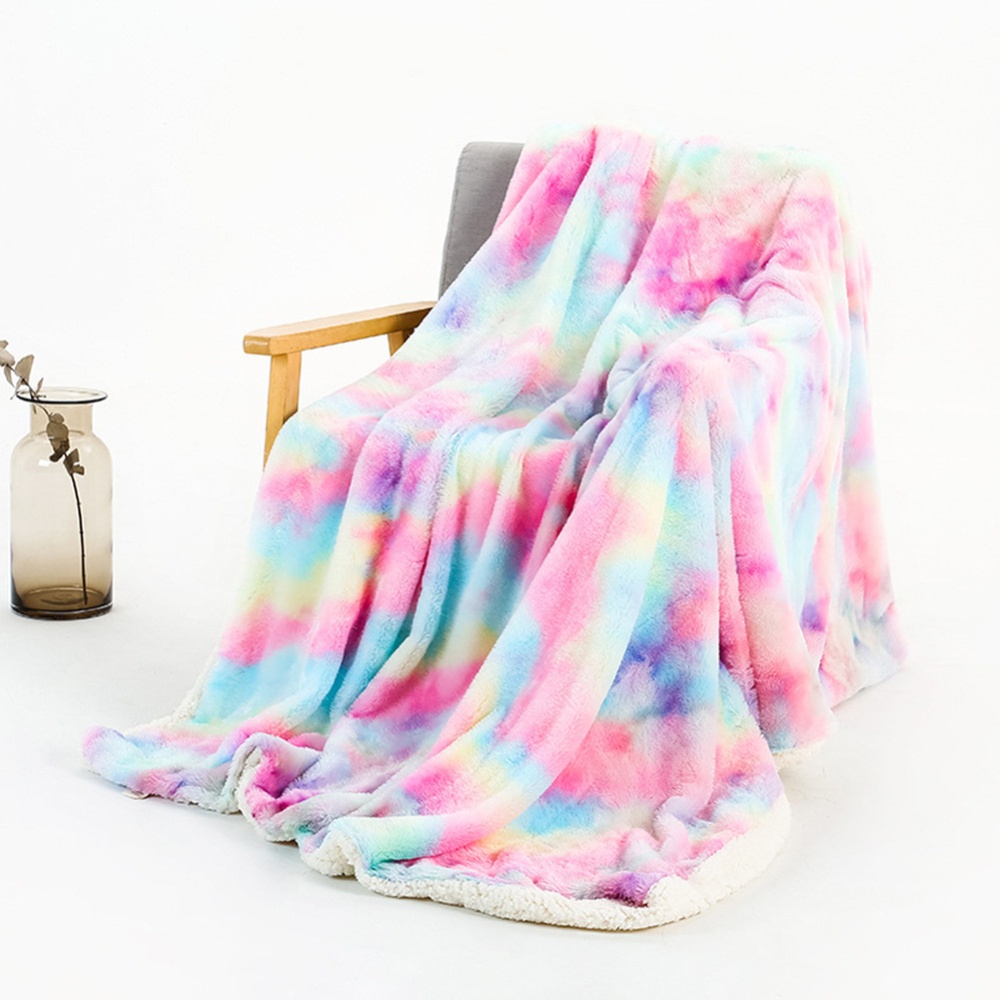 Tie-dye Throw Blanket Long Hair Fuzzy Decorative Blankets for Couch Sofa Bed Sleeping Rainbow colors_ 130*160cm