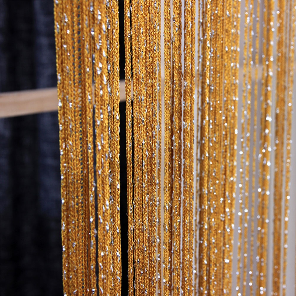 1 * 2M Shiny Tassel Flash Line String Curtain Window Door Divider Sheer Valance Home Wedding Decoration (Rod Pocket Version) Golden - Image 3