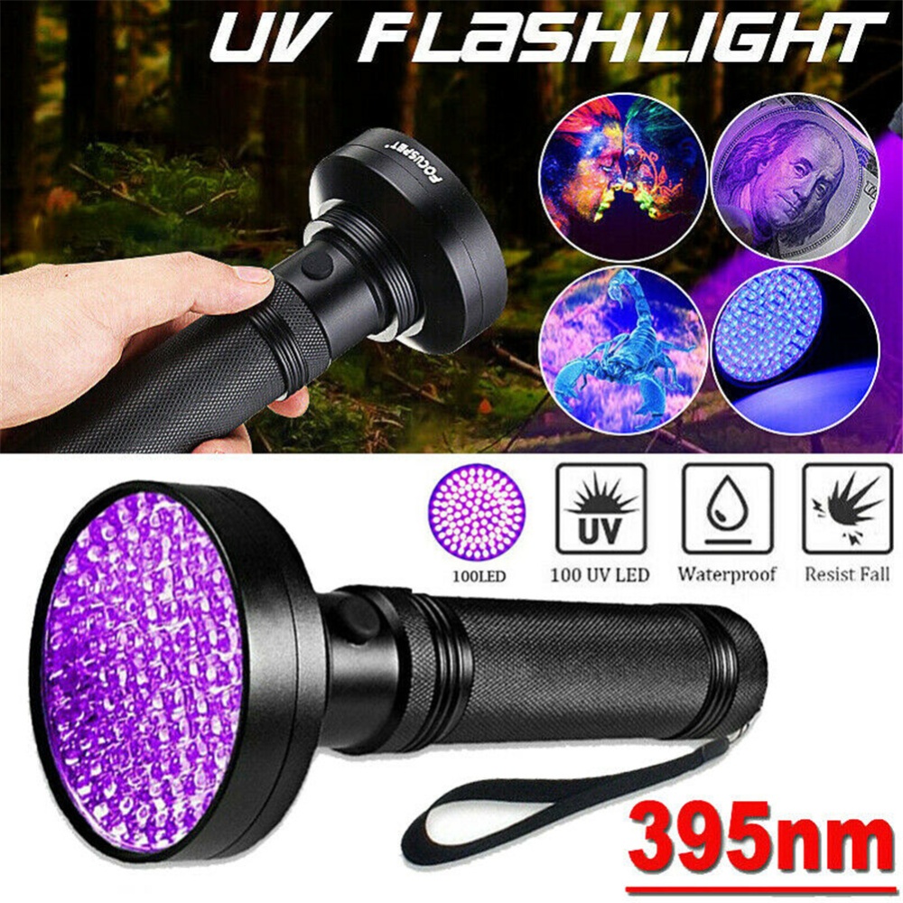 100 Led Uv Ultraviolet Flashlight, Waterproof O Ring Fluorescent 395nm Inspection Lamp, For Forged Passport Driving License Detector Black - Image 3