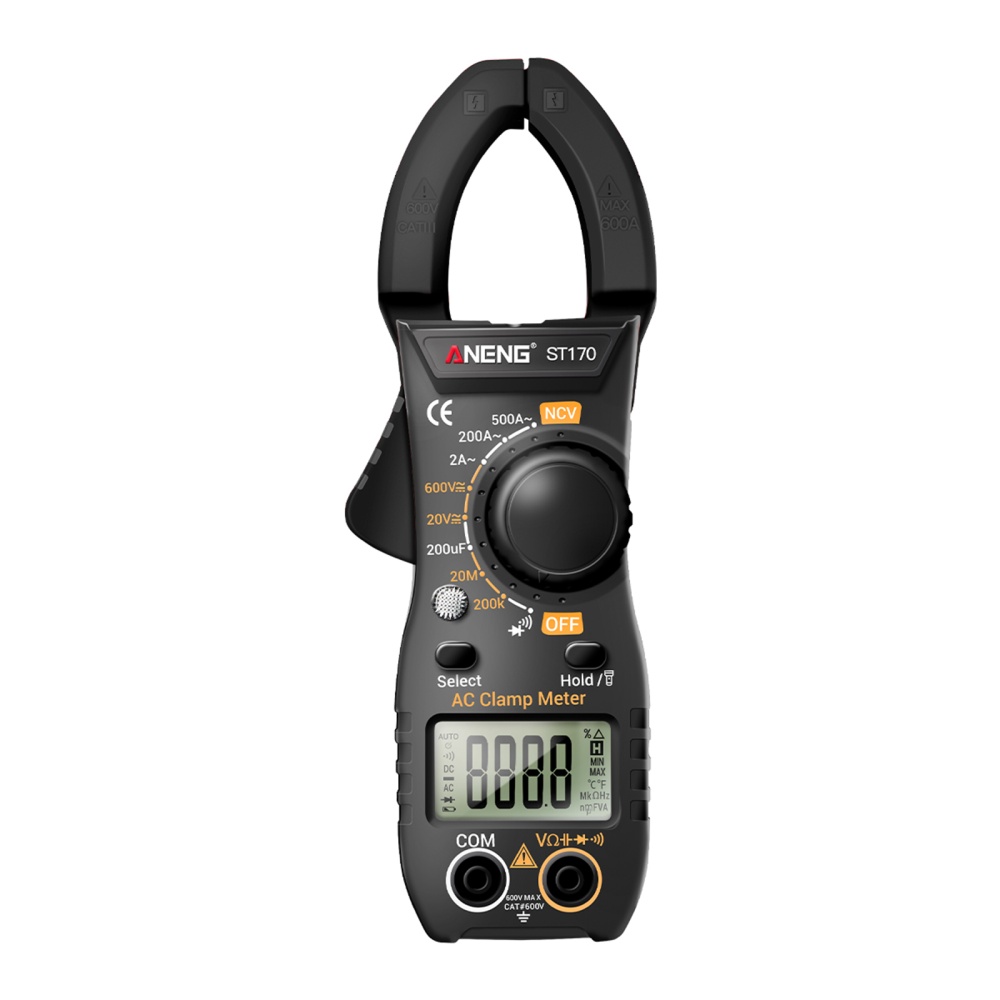 ANENG St170 Clamp Meter Digital Multimeter 500A AC Current DC Voltage Tester 1999 Counts Capacitance Ncv Ohm Detection Black