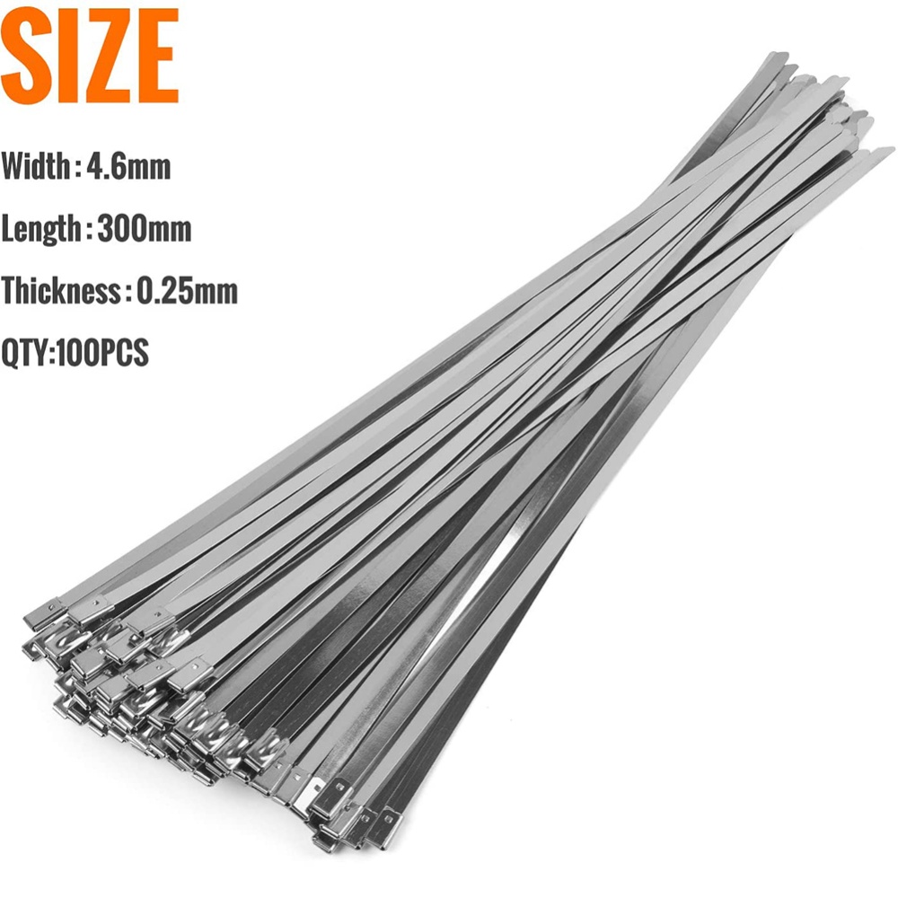 100pcs/bag 304 Stainless Steel Ties 4.6*300 Self-locking Cable Tie Zip Silver - Image 3