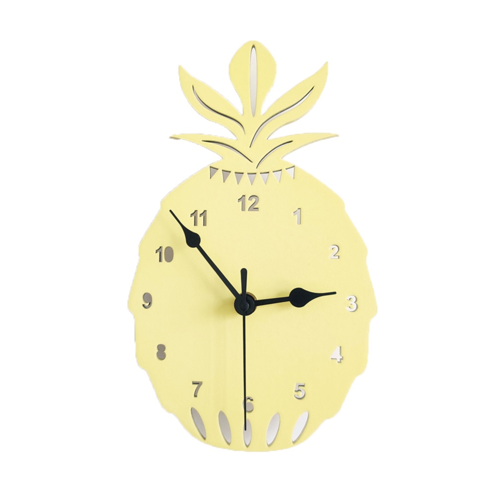 Wooden Pineapple Shape Clock Children Room Decoration Silent Wall Oranment Yellow pineapple