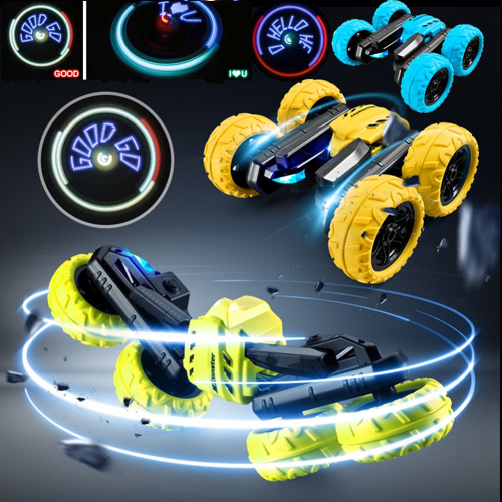 Kids Remote Control Car Toy 360 Degree Rotate Rc Cars Double-sided Light Led Display Stunt Drift blue - Image 2