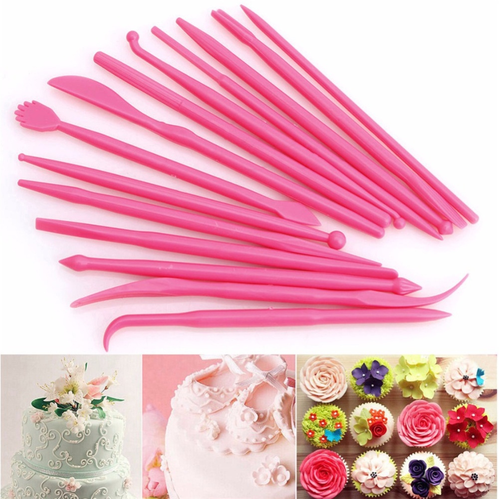 14pcs/set Food-grade Plastic Mini Fondant Flower Carving Tool Set Household Cooking Accessories random