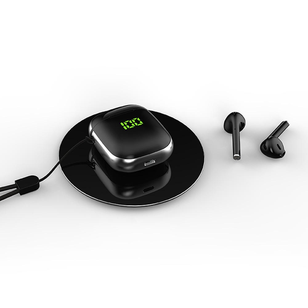 Tws-wk60 Bluetooth 5.0 Sports Headset with Wireless Charging Lcd Display Built in Battery Black silver wireless charging function