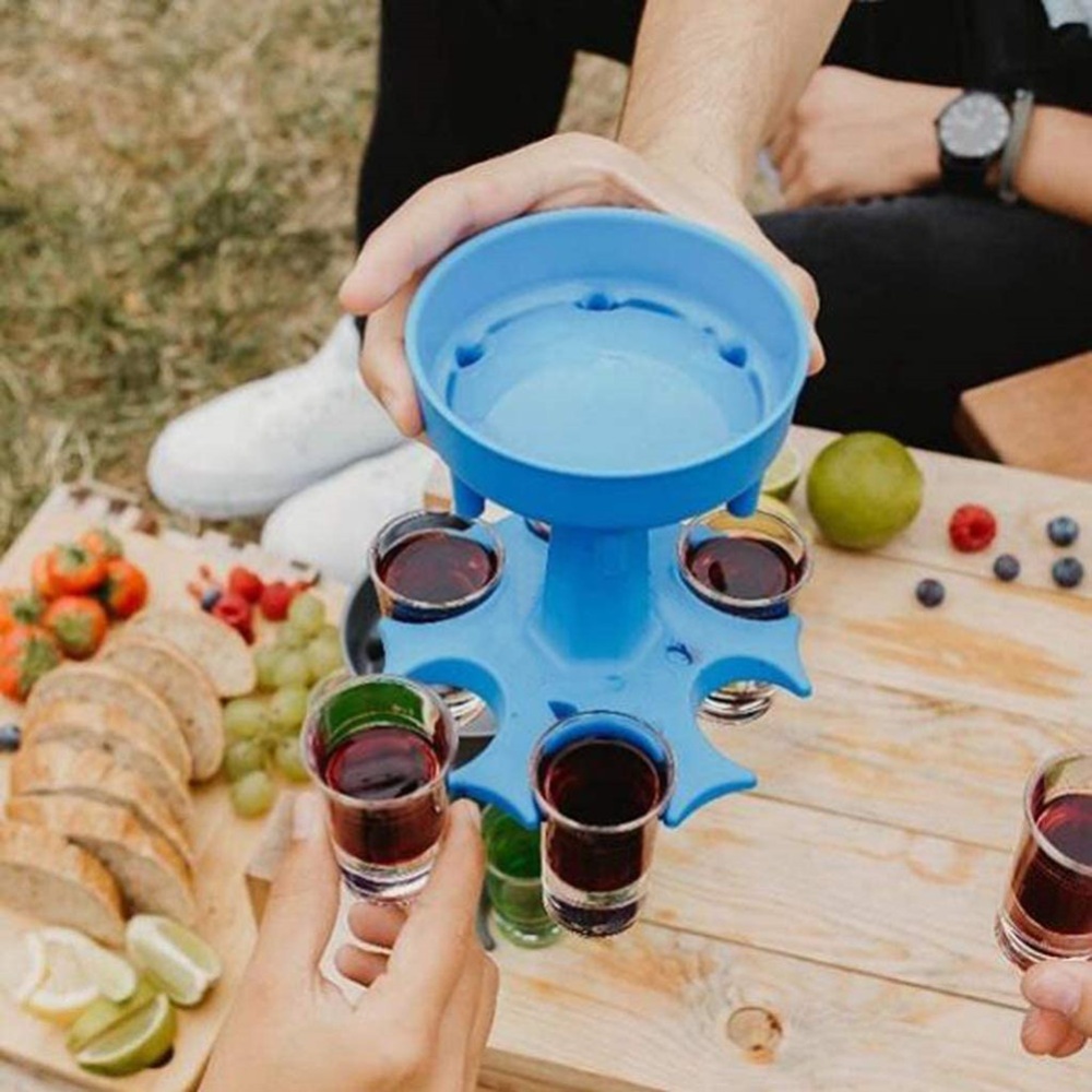 6-Cup Dispenser Holder for Filling Liquids Cocktail Drinks Beverage blue - Image 3