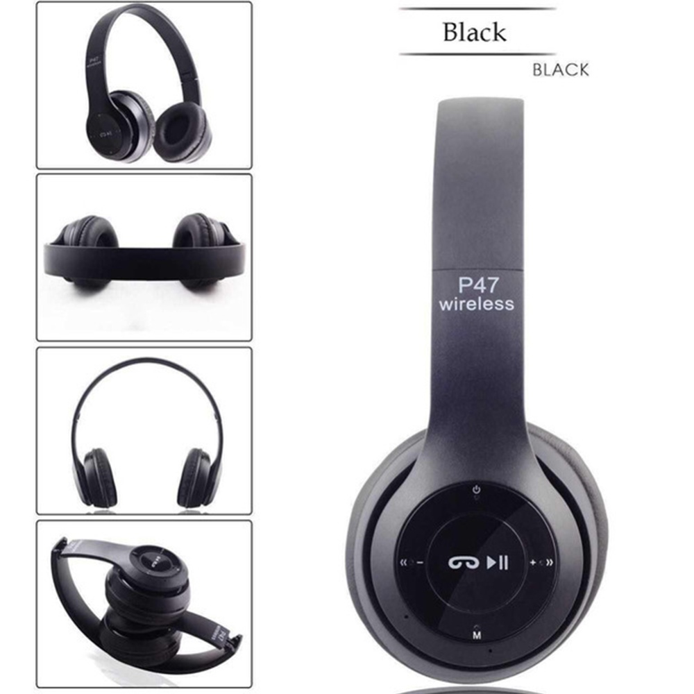 P47 Foldable Wireless Headphones, Tablet Bluetooth-compatible Headset With Mic, Compatible For Mobile Xiaomi Iphone Sumsamg black - Image 2