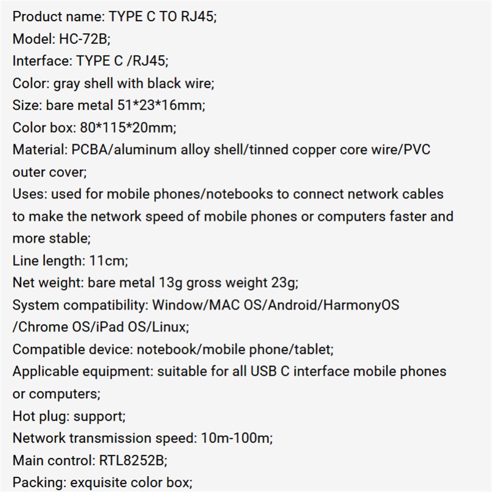 Type-c to Rj45 Network Adapter Wired USB C Ethernet Converter Gray - Image 2