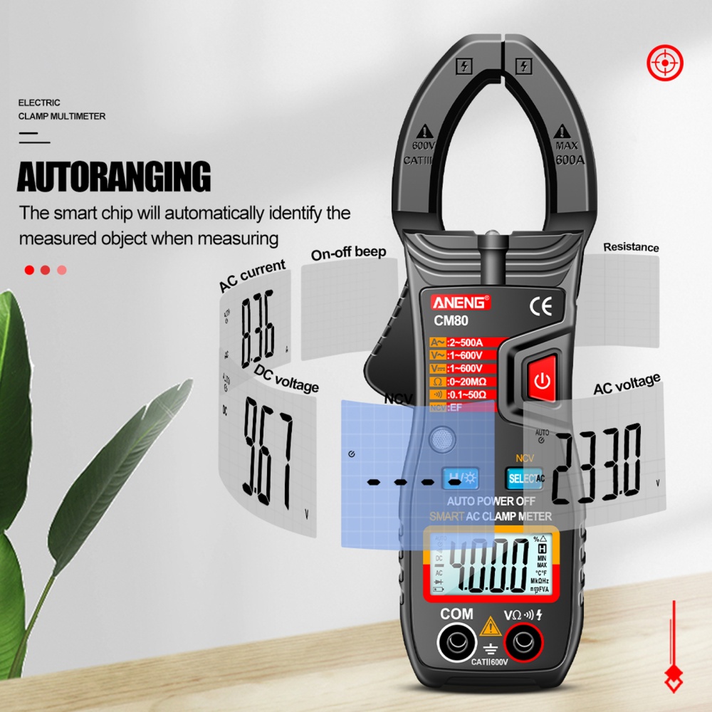 ANENG CM80 Digital Clamp Meter 4000 Counts AC/DC Voltage AC Current NCV Black - Image 2