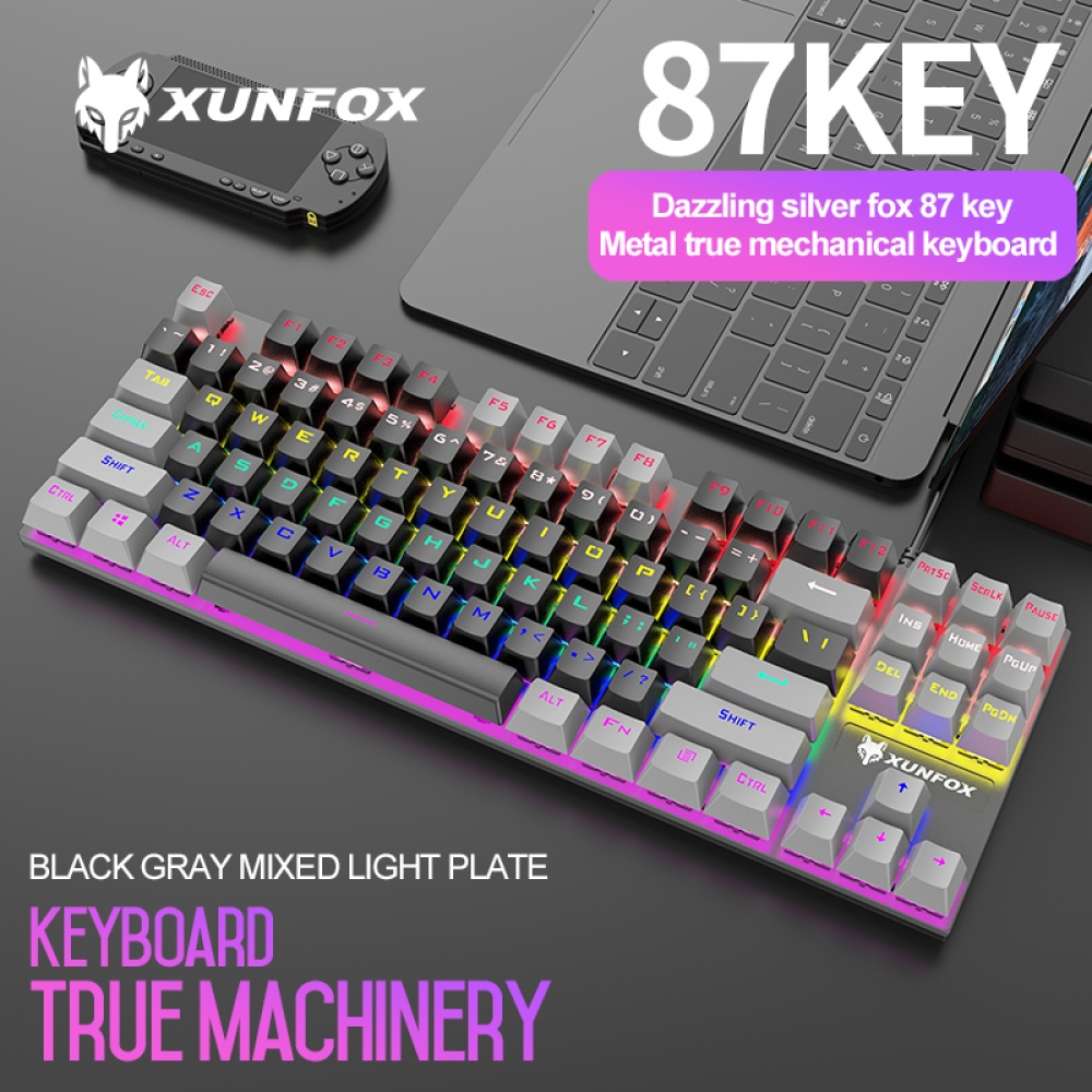 K80 Wired Mechanical Keyboard Cyan Axis Ergonomic Design Metal Panel Luminous Desktop Computer Notebook 87-key Game Yellow white - Image 4