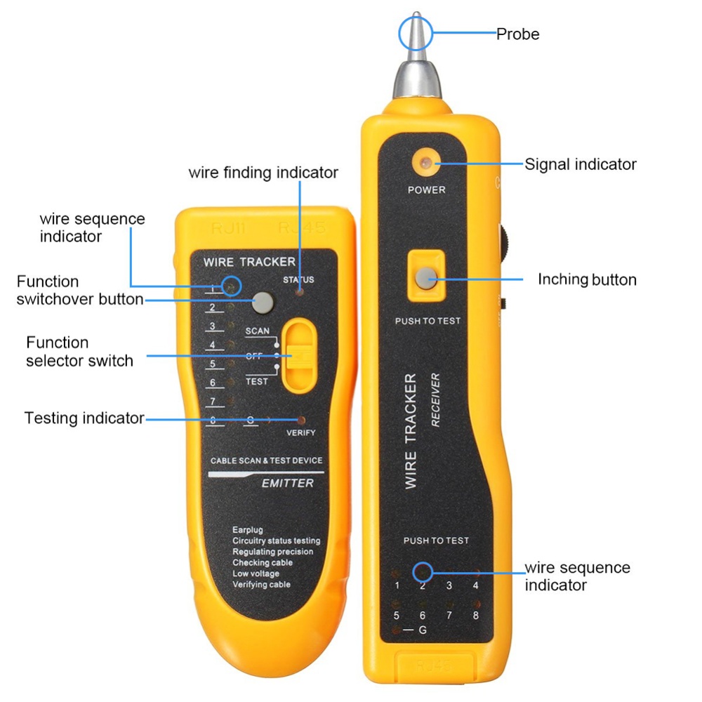 Wire Tracker RJ11 RJ45 Line Finder Cable Tester for Network Collation, Telephone Test with Low Battery Capacity Indication - Image 3