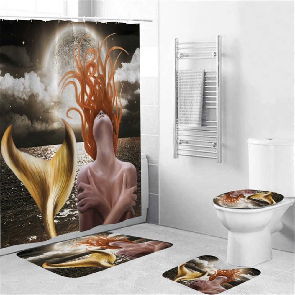 Mermaid Tail Shower Curtain Washable Waterproof Bathroom Hanging Decor yul-1833-Mermaid_150*180cm