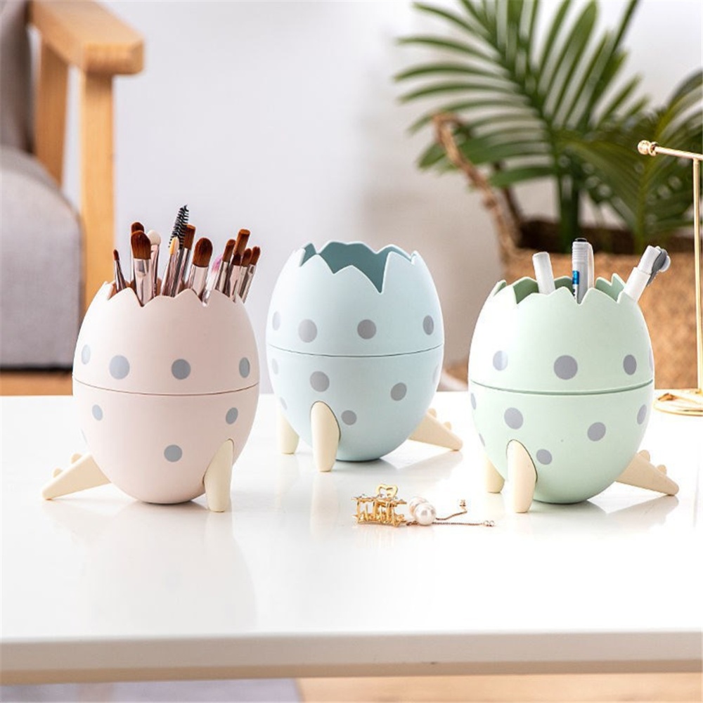 Dinosaur Egg Tripod Desktop Storage Box Creative Makeup Brush Small Objects Organizer Pink - Image 3