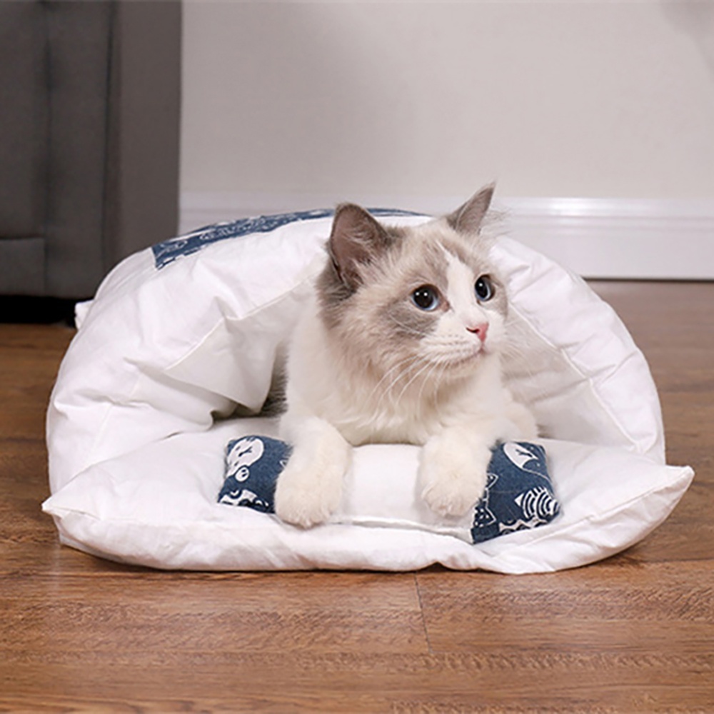 Cat Sleeping Bag Comfortable Breathable Removable Semi-closed Winter Warm Bed Cats Nest Navy Blue - Image 3