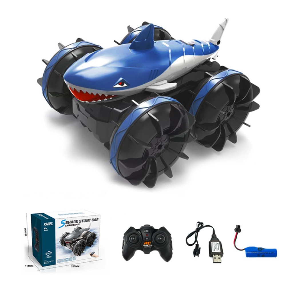 1:24 Four-wheel Drive Stunt Car Amphibious Shark Head Gesture Sensing Drift Remote Control Model Toy Blue - Image 2