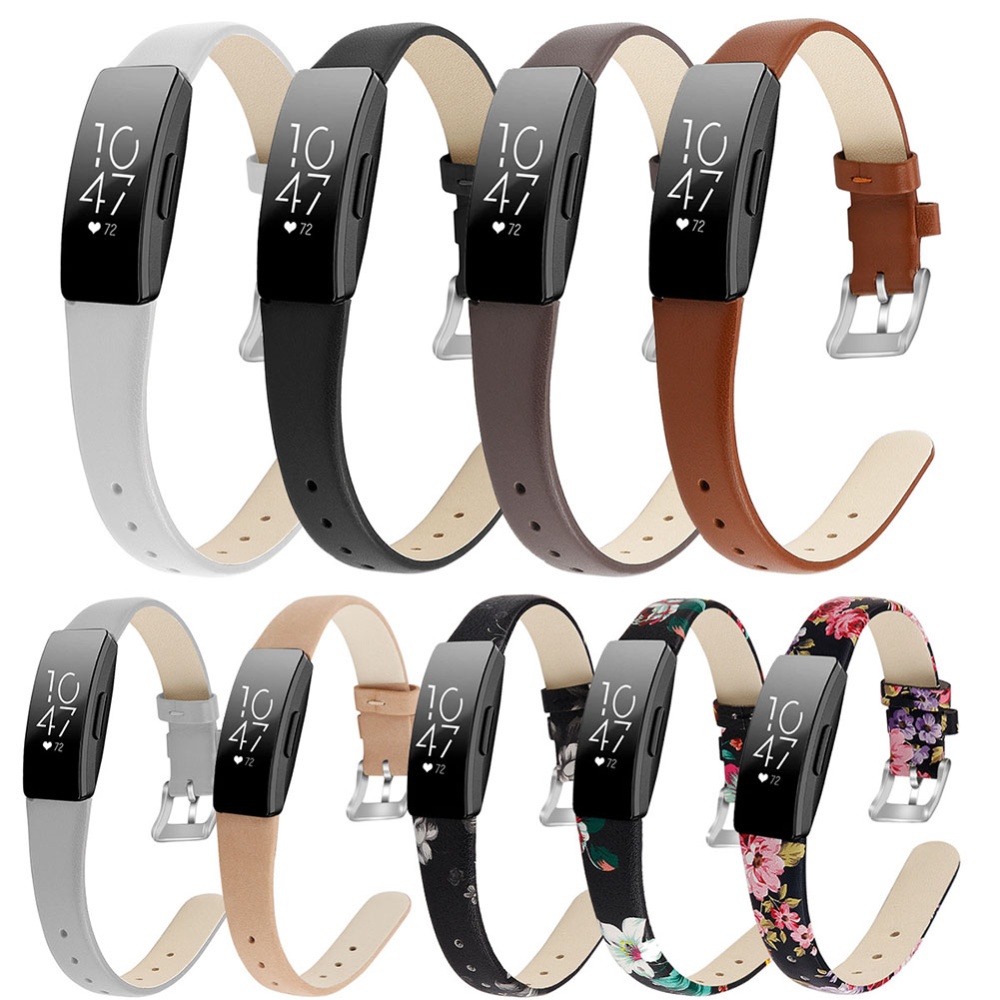 Bracelet Wrist Belt Inspire Pure Color Printing Leather Strap for Fitbit HR Black safflower S code - Image 2