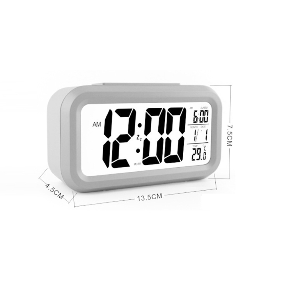 Alarm Clock Large Lcd Display Battery Digital Kids Light Sensor Nightlight Office Table black - Image 3