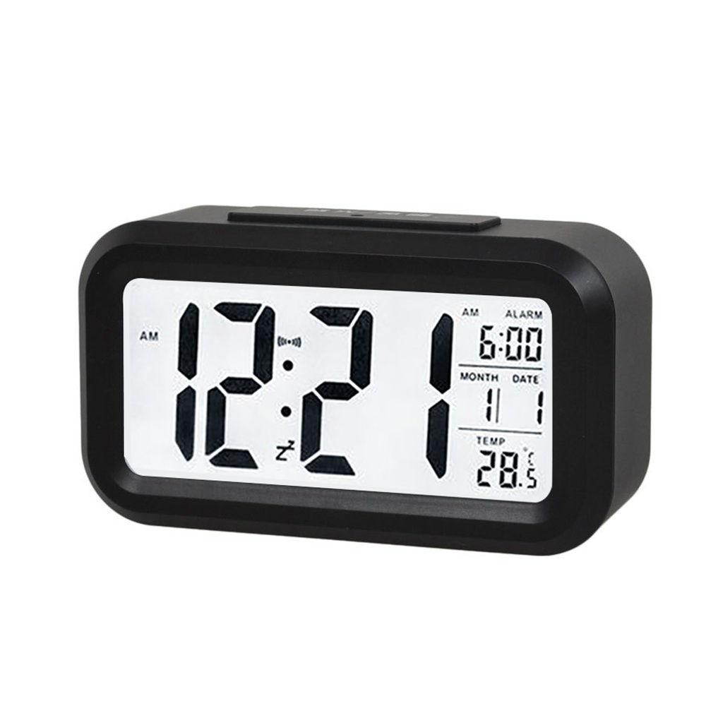 Alarm Clock Large Lcd Display Battery Digital Kids Light Sensor Nightlight Office Table black - Image 2