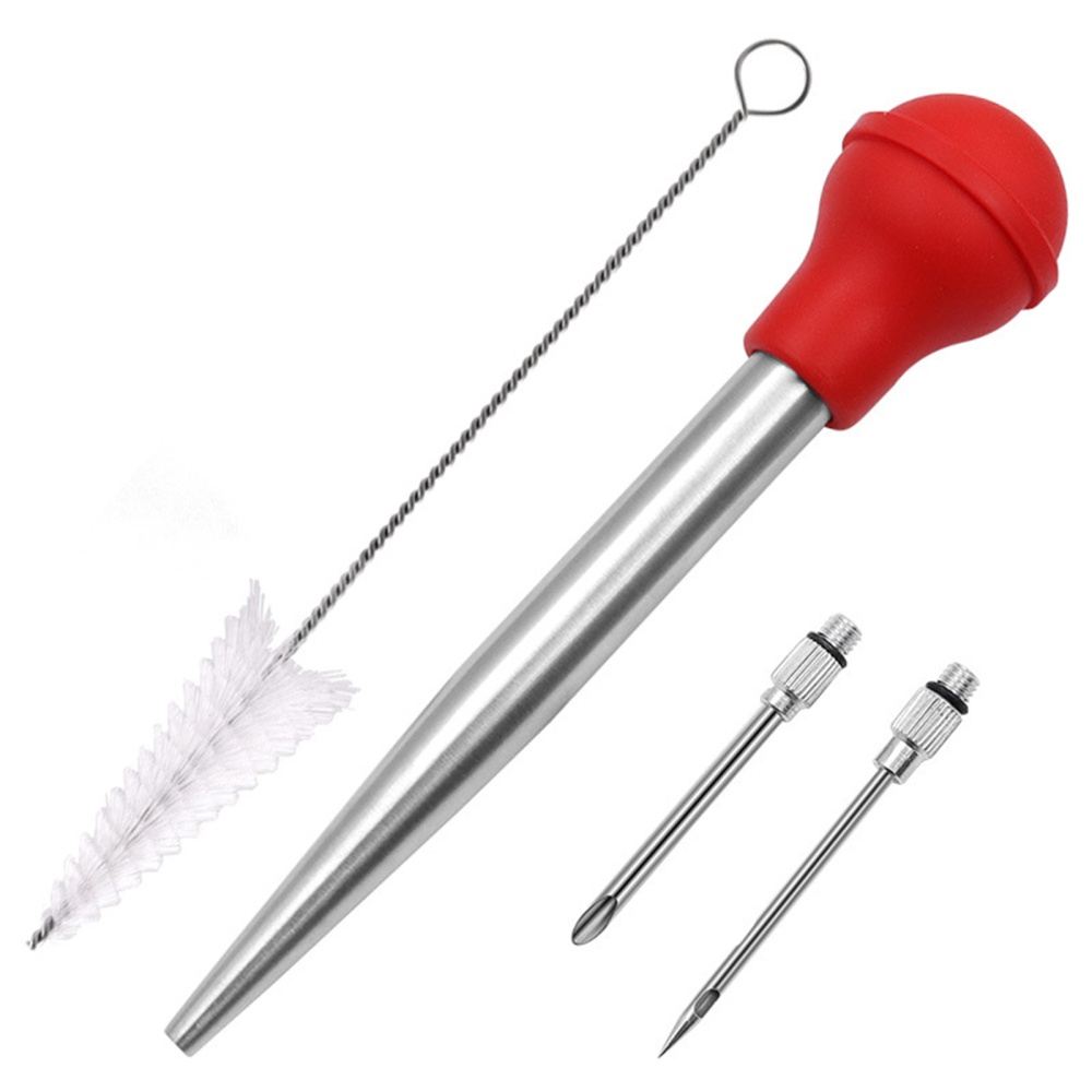 Turkey Baster Syringe Set Home Baking Tool With 2 Marinade Needles Cleaning Brush Kitchen Gadgets red - Image 3