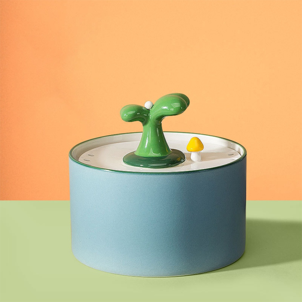 Automatic Cat Water Dispenser Plants Shape Ceramic Fountain Drinking Bowl Pet Supplies Standard set_blue (1500ml capacity)