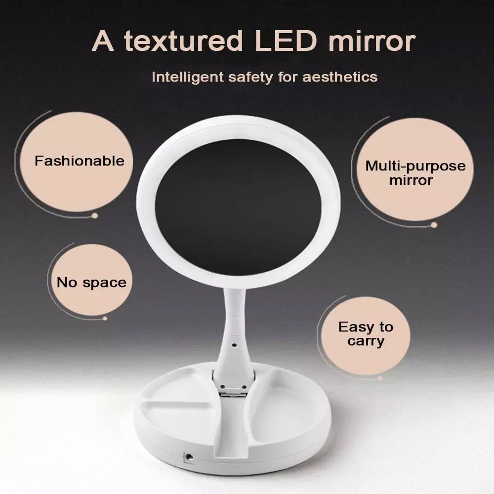 Makeup Mirror Double-sided Rotation Folding LED USB Lighted Vanity Touch Screen Portable Tabletop Lamp - Image 2