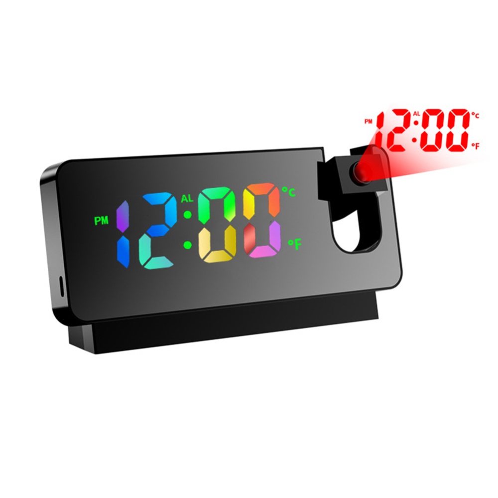 Led Projection Alarm Clock 180xc2xb0 Rotating Large Screen Digital Luminous Mute Colorful Electronic Black