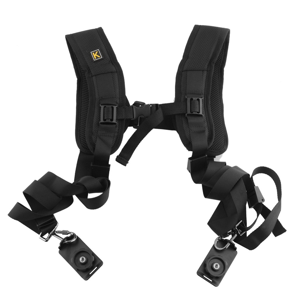 Double Dual Camera Shoulder Strap Quick Rapid Sling Belt Adjustment for Canon 2 Cameras Digital DSLR black - Image 3